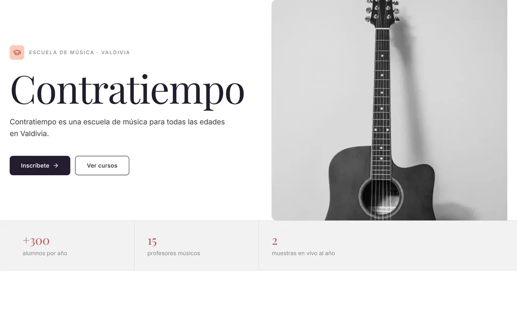 Plantilla Academia — así se ve un sitio de escuela de música