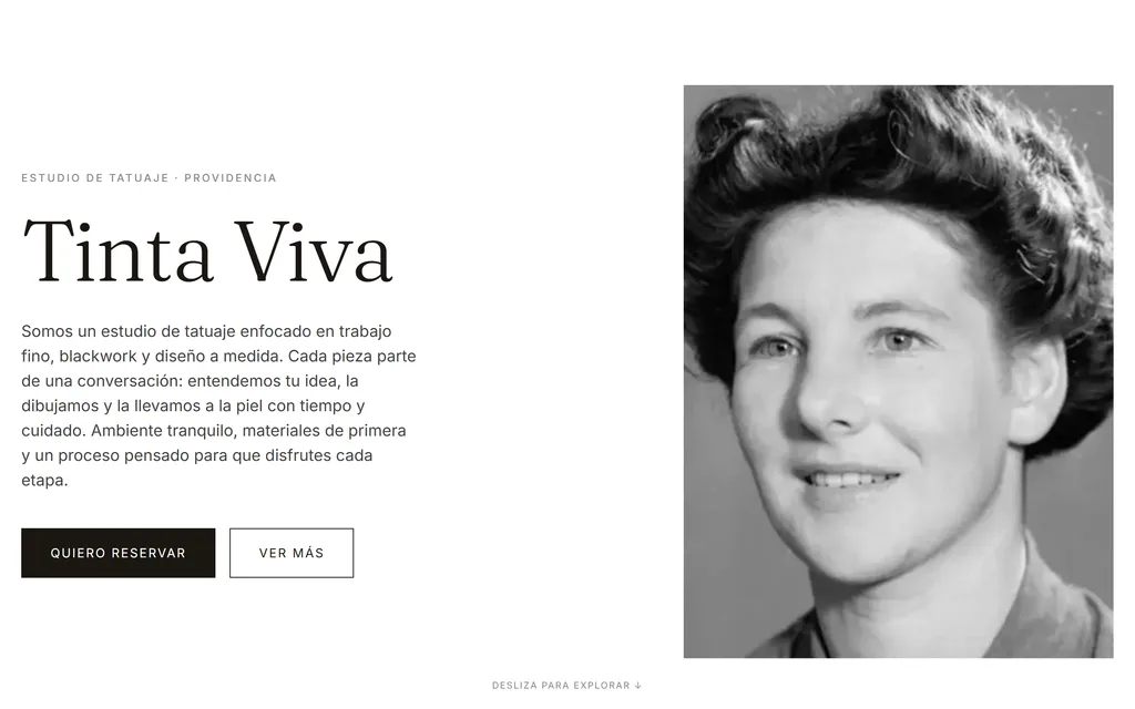 Plantilla Editorial — así se ve un sitio de estudio de tatuaje