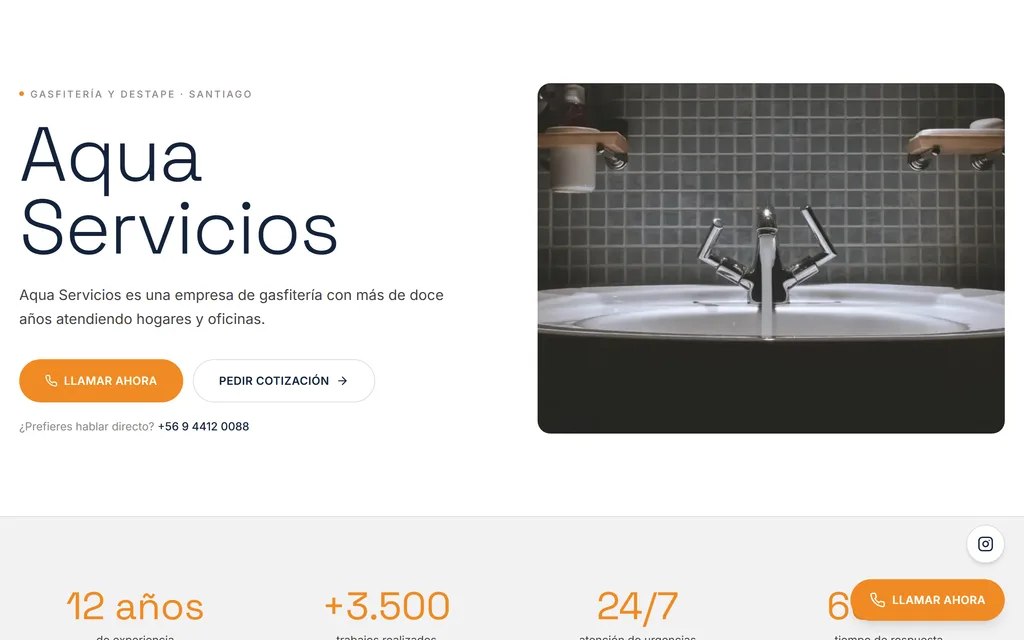 Así se ve un sitio de gasfitería hecho con Webflix